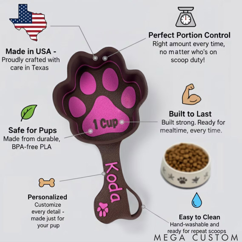 Personalized Pet Lover Kibble Measuring Cup Paw Shaped Scooper Dog Food Scoop