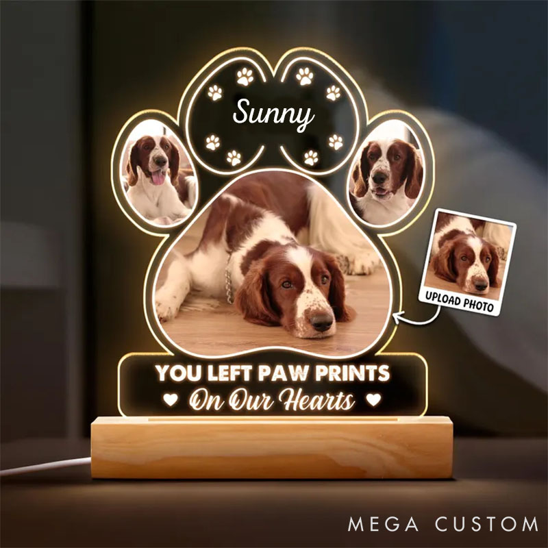 Personalized Pet Lover Left Paw Prints on Our Hearts Pet Light