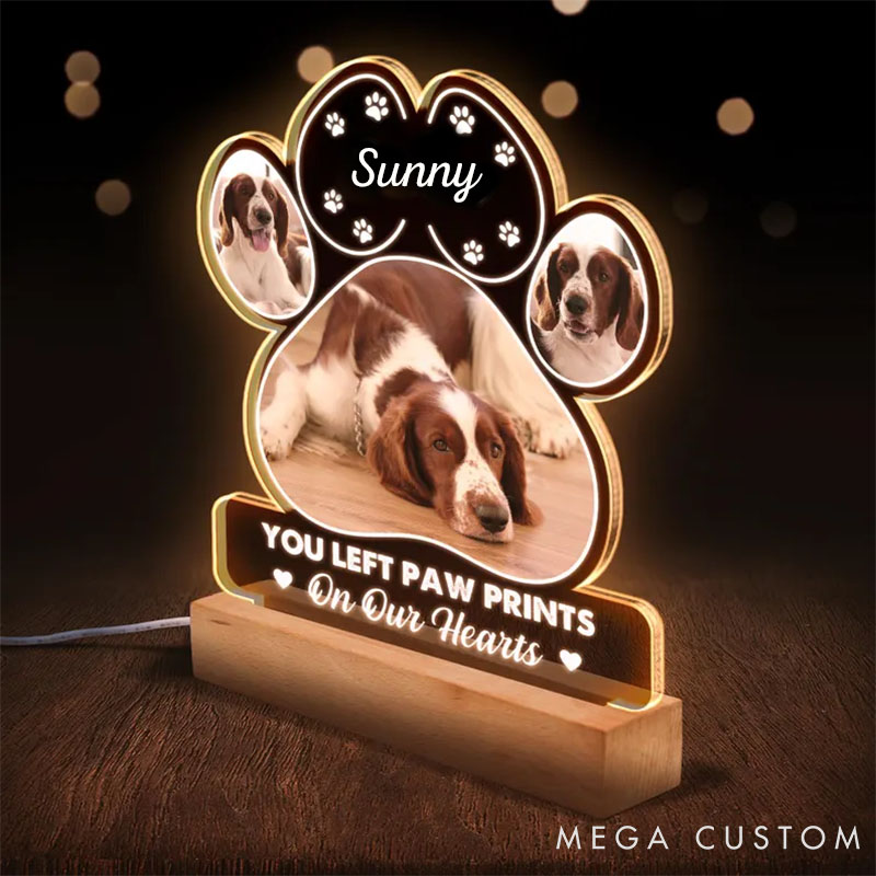 Personalized Pet Lover Left Paw Prints on Our Hearts Pet Light