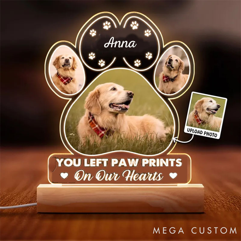 Personalized Pet Lover Left Paw Prints on Our Hearts Pet Light