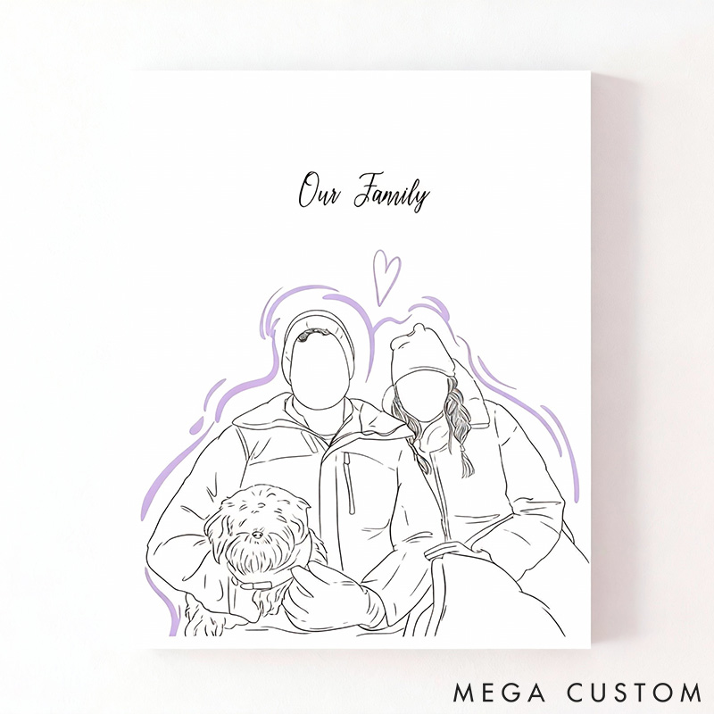 Personalized Pet Lover Line Drawing from Photo Personalized Couple Portrait