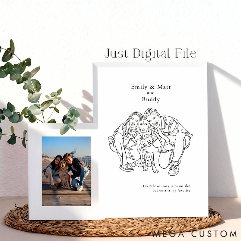 Personalized Pet Lover Line Drawing from Photo Personalized Couple Portrait
