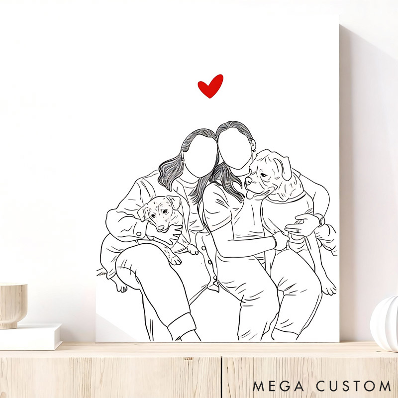 Personalized Pet Lover Line Drawing from Photo Personalized Couple Portrait