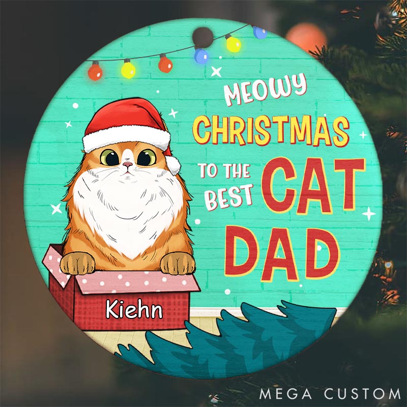 Personalized Pet Lover Meowy Woofmas to the Best Dad Christmas Ornament