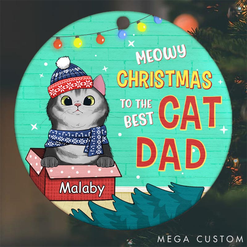 Personalized Pet Lover Meowy Woofmas to the Best Dad Christmas Ornament