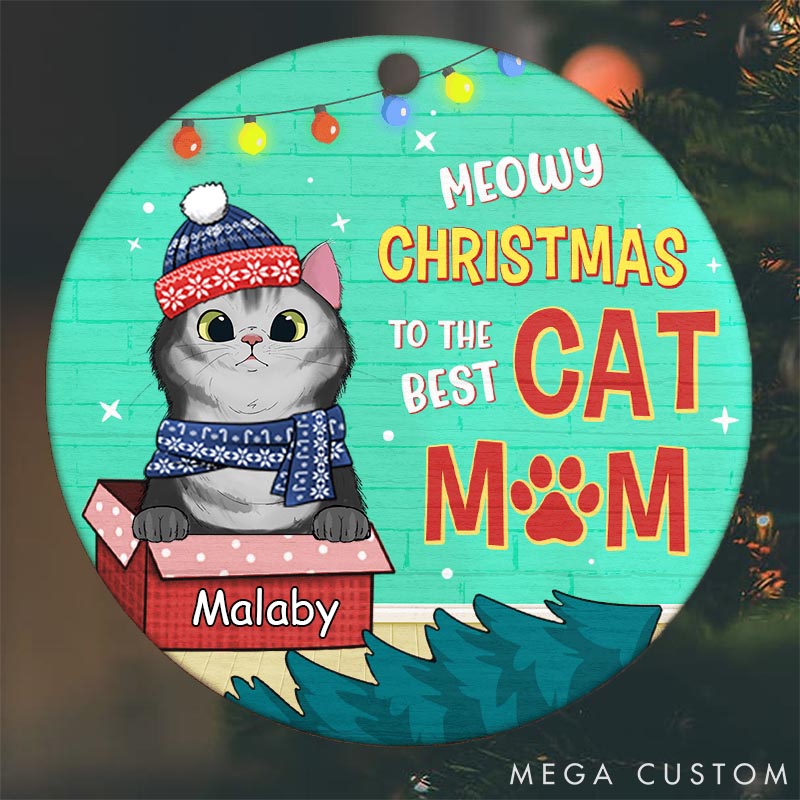 Personalized Pet Lover Meowy Woofmas to the Best Mom Christmas Ornament