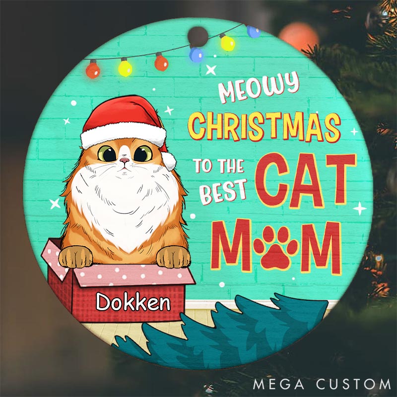 Personalized Pet Lover Meowy Woofmas to the Best Mom Christmas Ornament