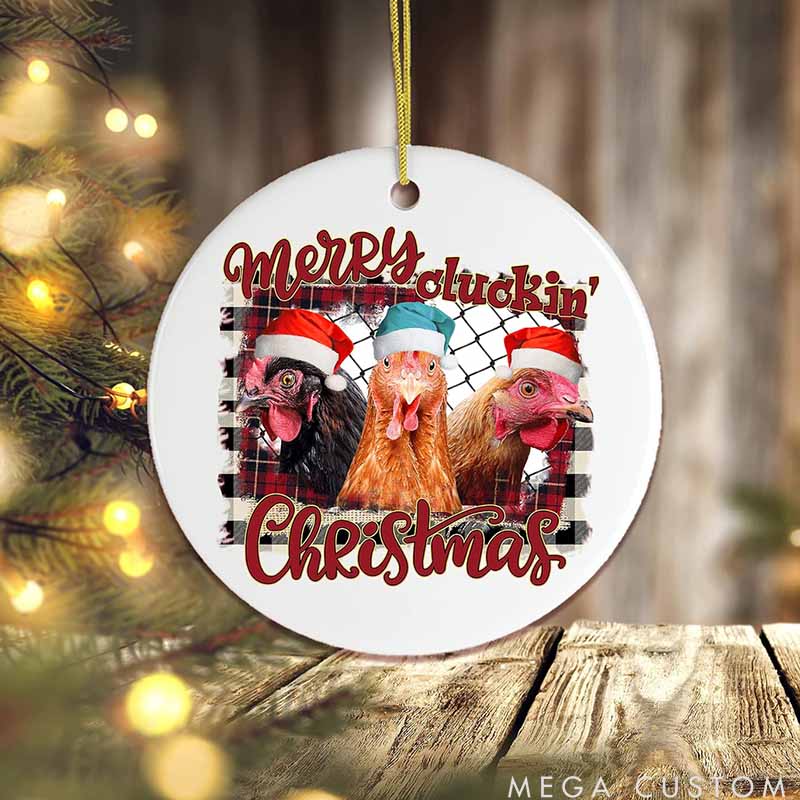 Personalized Pet Lover Merry Cluckin Christmas Chicken Christmas Ornament