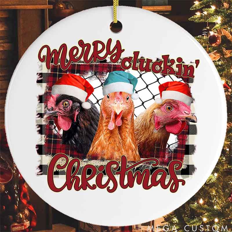 Personalized Pet Lover Merry Cluckin Christmas Chicken Christmas Ornament