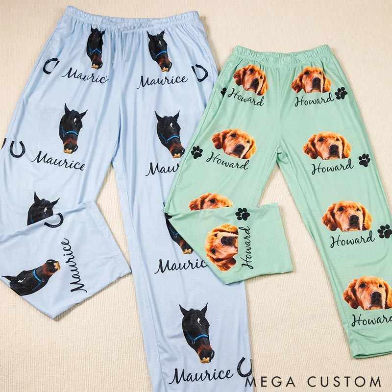 Personalized Pet Lover Multicolor Cute Paw Print Carrot Pattern Pet Avatar Photo Pajama Pants