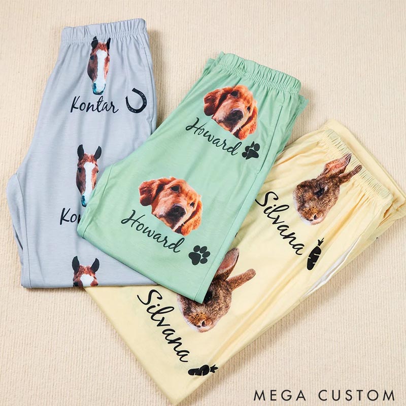 Personalized Pet Lover Multicolor Cute Paw Print Carrot Pattern Pet Avatar Photo Pajama Pants