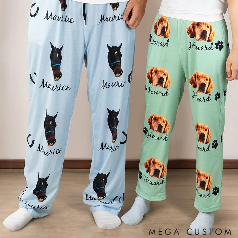 Personalized Pet Lover Multicolor Cute Paw Print Carrot Pattern Pet Avatar Photo Pajama Pants