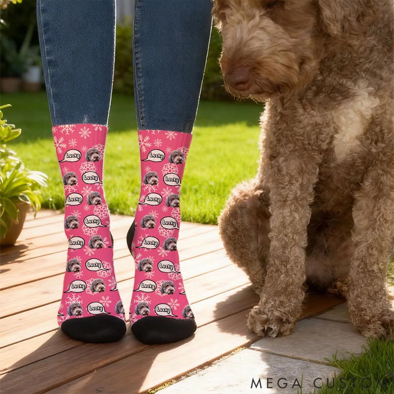 Personalized Pet Lover Multicolor Pet Face Photos Christmas Hat Comfortable Mid-Calf Socks