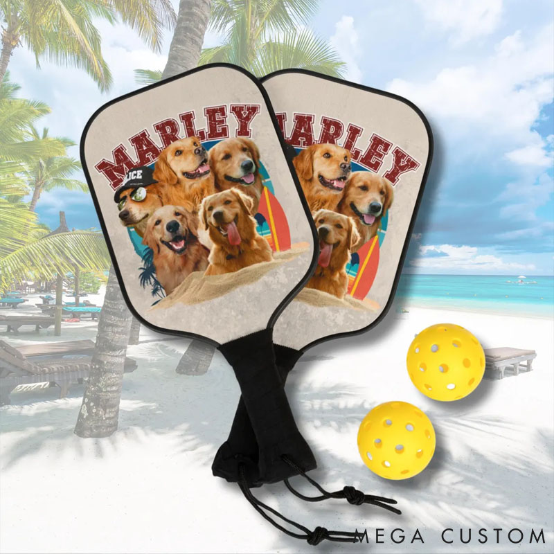 Personalized Pet Lover Multiple Photo and Name Pickleball Paddle Cover