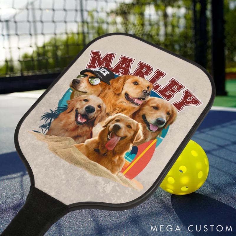 Personalized Pet Lover Multiple Photo and Name Pickleball Paddle Cover
