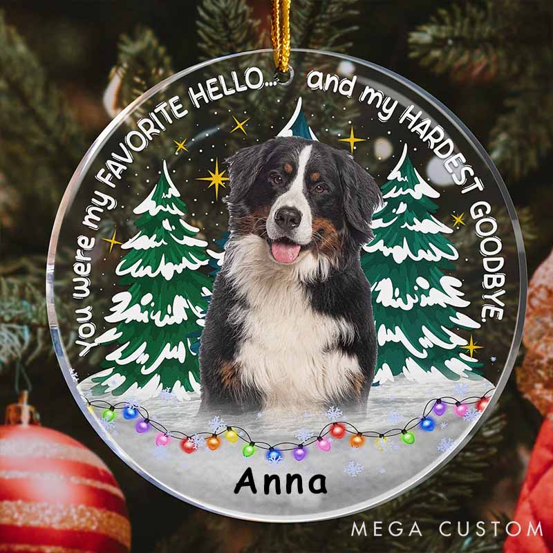 Personalized Pet Lover My Favorite Hello Hardest Goodbye Pet Loss Ornament