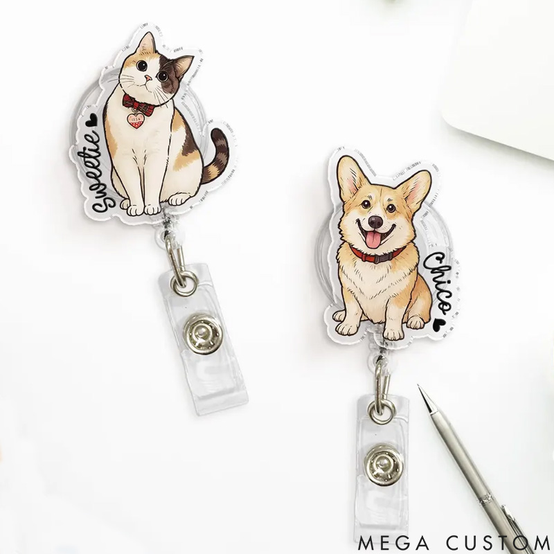 Personalized Pet Lover Nurse Dog Photo and Name Badge Reel