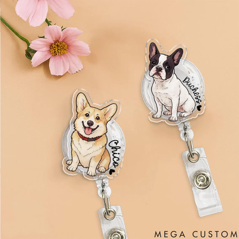 Personalized Pet Lover Nurse Dog Photo and Name Badge Reel