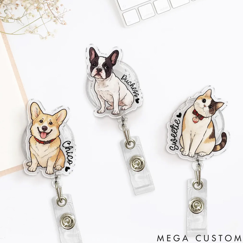 Personalized Pet Lover Nurse Dog Photo and Name Badge Reel