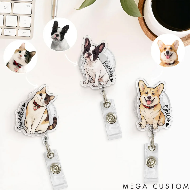 Personalized Pet Lover Nurse Dog Photo and Name Badge Reel