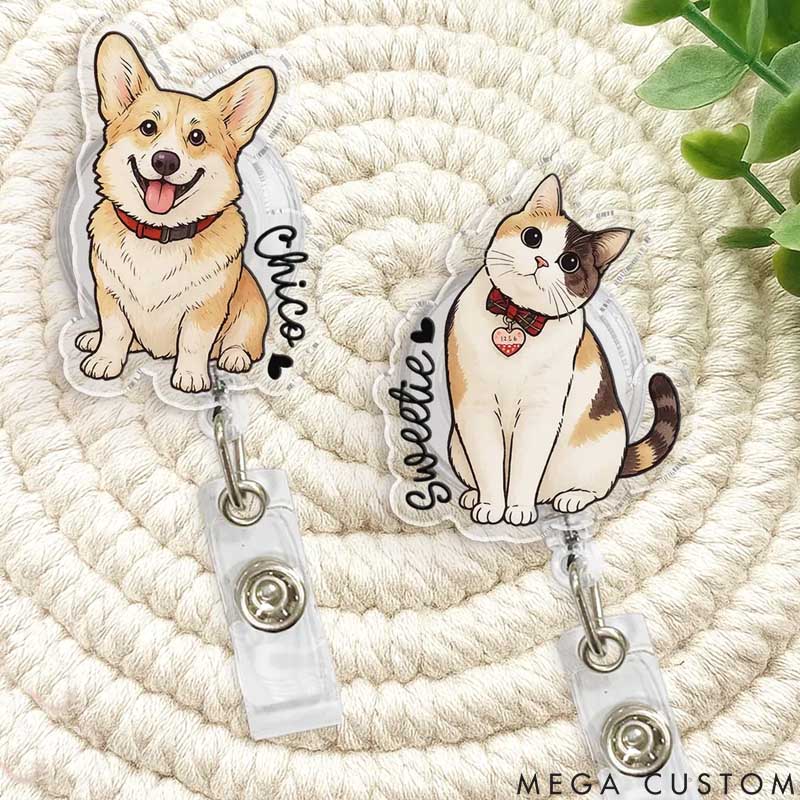 Personalized Pet Lover Nurse Dog Photo and Name Badge Reel