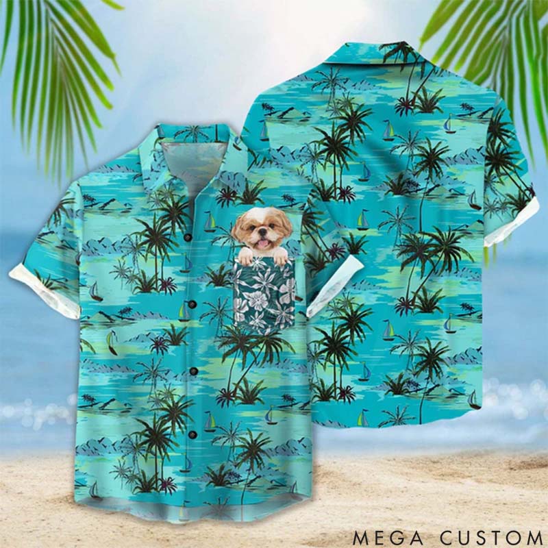 Personalized Pet Lover Palm Tree Beach Ocean Pattern Hawaii Shirts