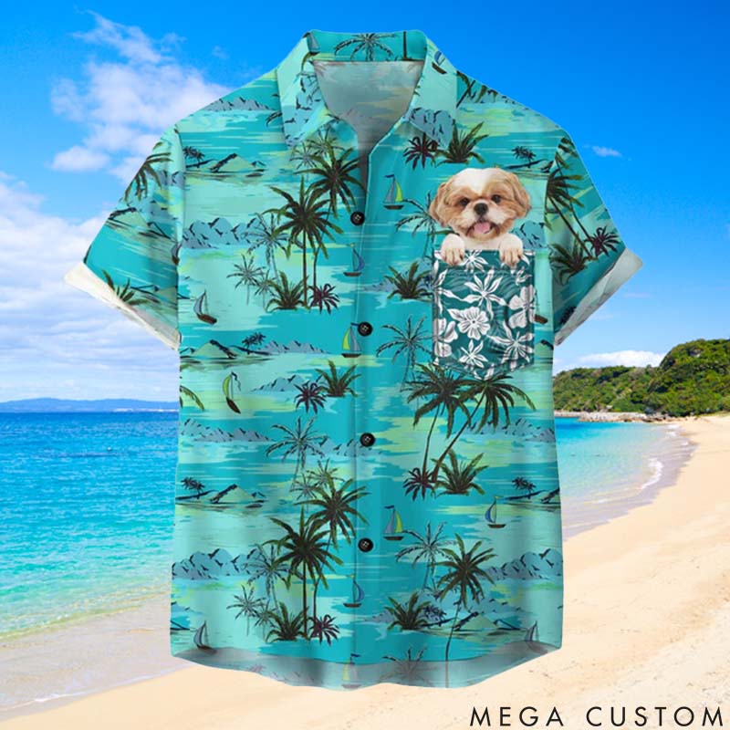 Personalized Pet Lover Palm Tree Beach Ocean Pattern Hawaii Shirts