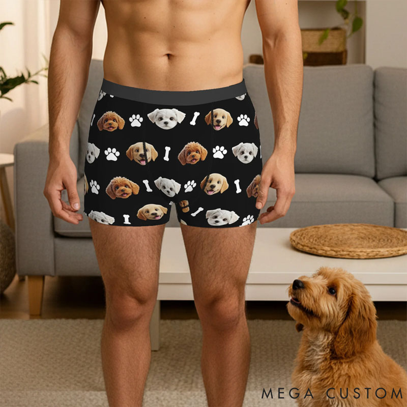 Personalized Pet Lover Paw Bone 3D Cartoon Pet Face Men's Underwear Boxer Brief Valentine's Day Anniversary Birthday Gift