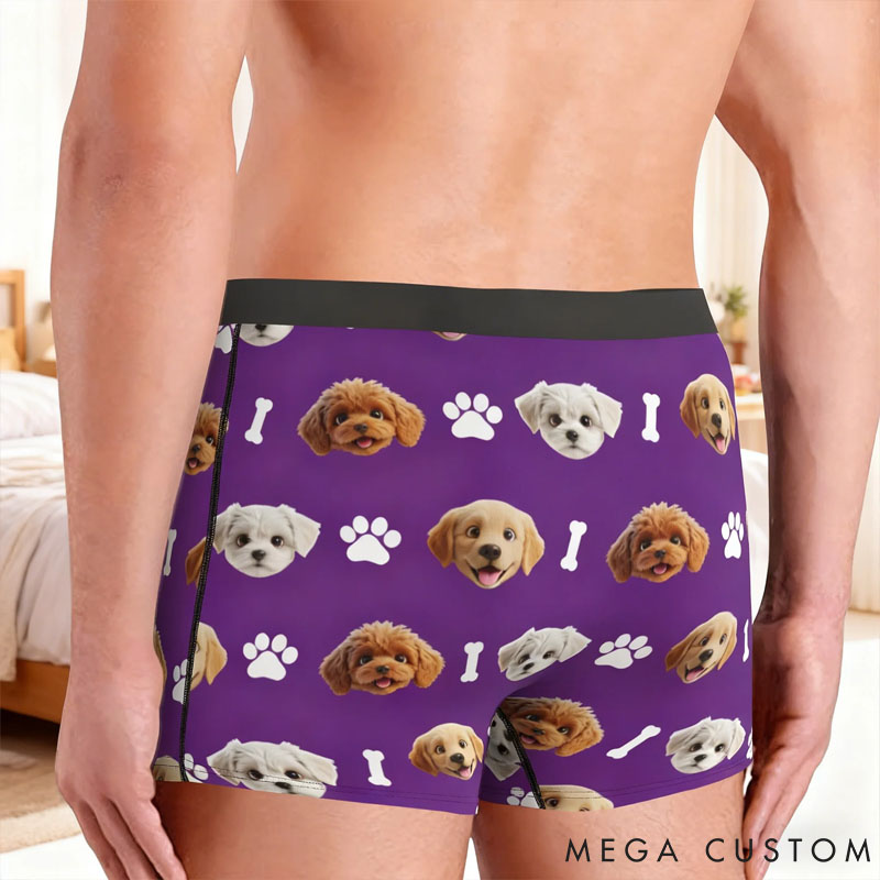 Personalized Pet Lover Paw Bone 3D Cartoon Pet Face Men's Underwear Boxer Brief Valentine's Day Anniversary Birthday Gift