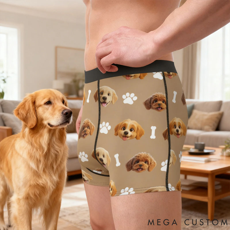Personalized Pet Lover Paw Bone 3D Cartoon Pet Face Men's Underwear Boxer Brief Valentine's Day Anniversary Birthday Gift