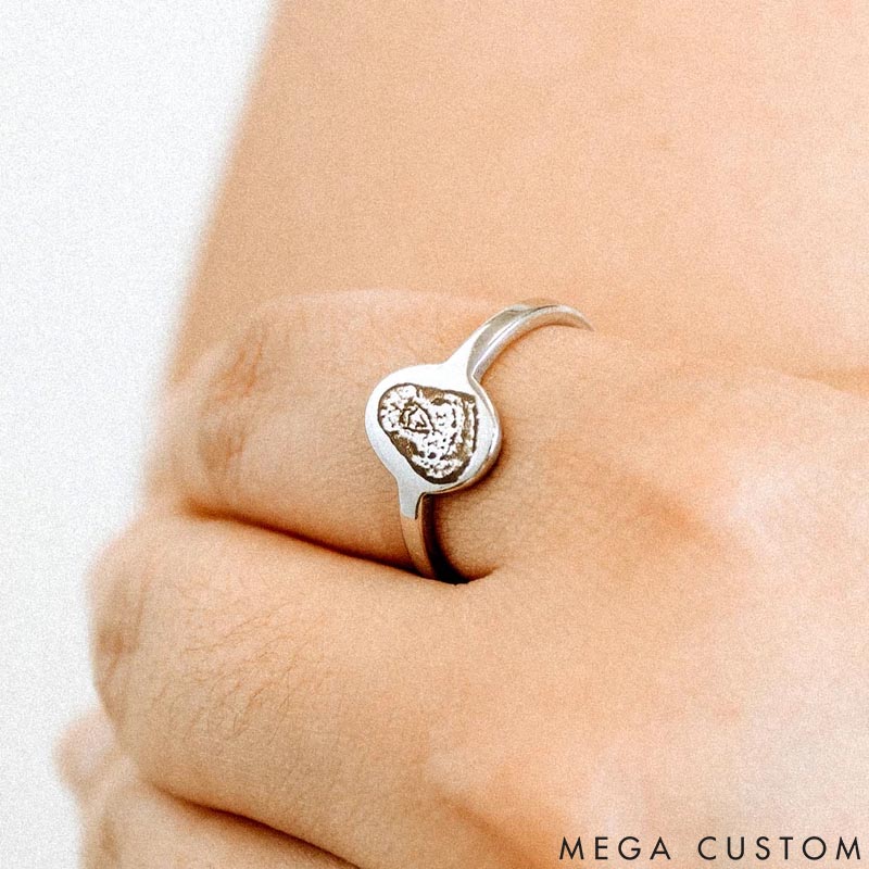 Personalized Pet Lover Paw Print Jewelry with Your Pet's Paw Print and Name Engraving Ring