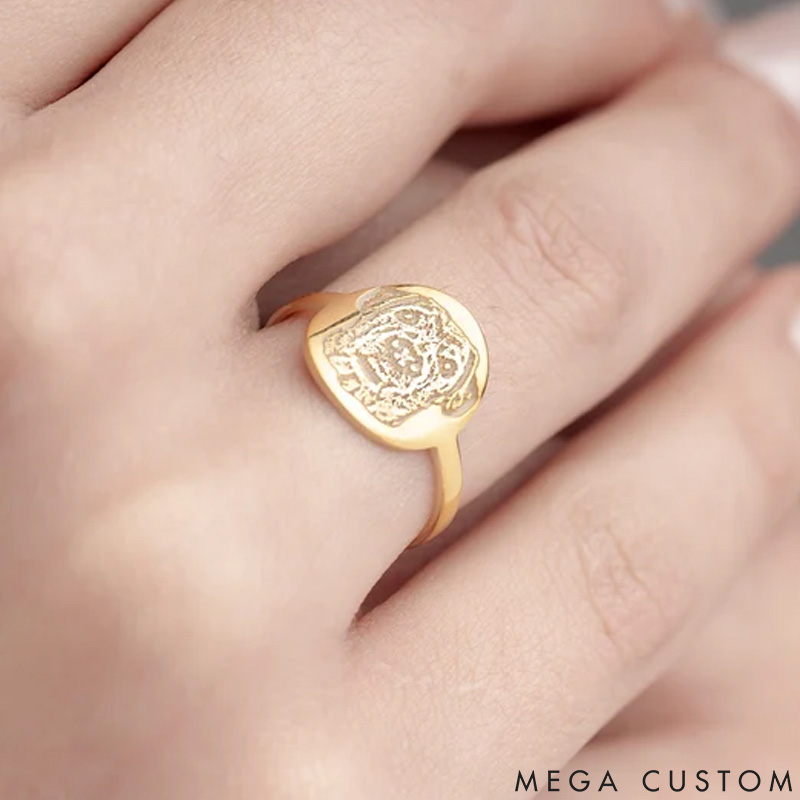 Personalized Pet Lover Paw Print Jewelry with Your Pet's Paw Print and Name Engraving Ring