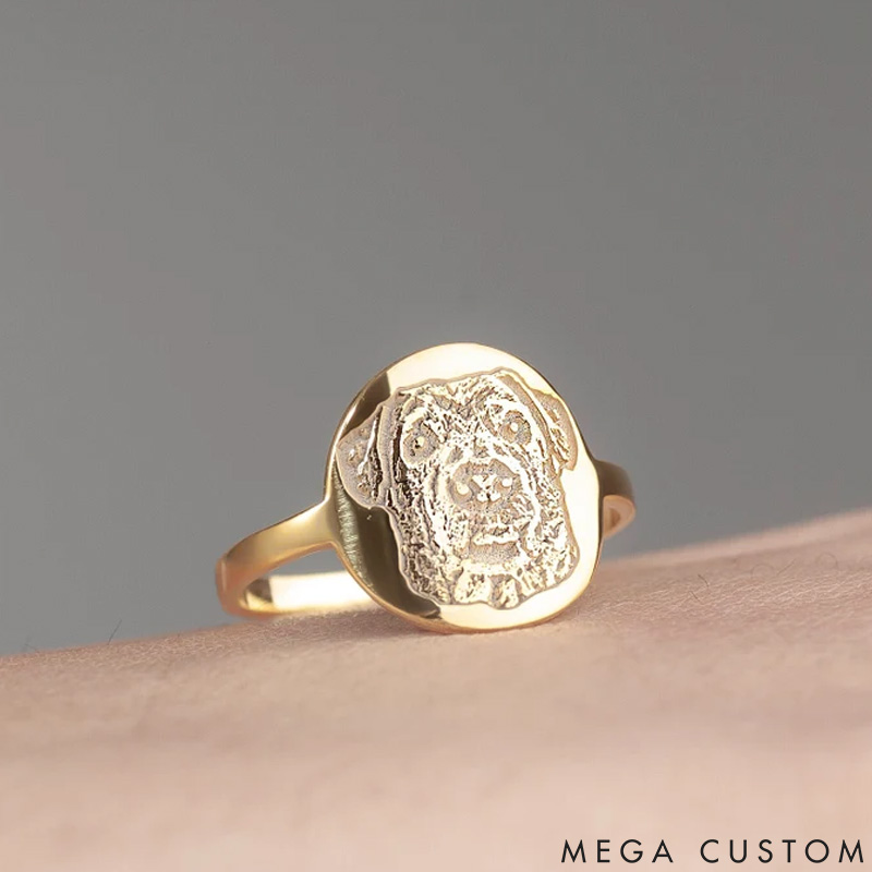 Personalized Pet Lover Paw Print Jewelry with Your Pet's Paw Print and Name Engraving Ring