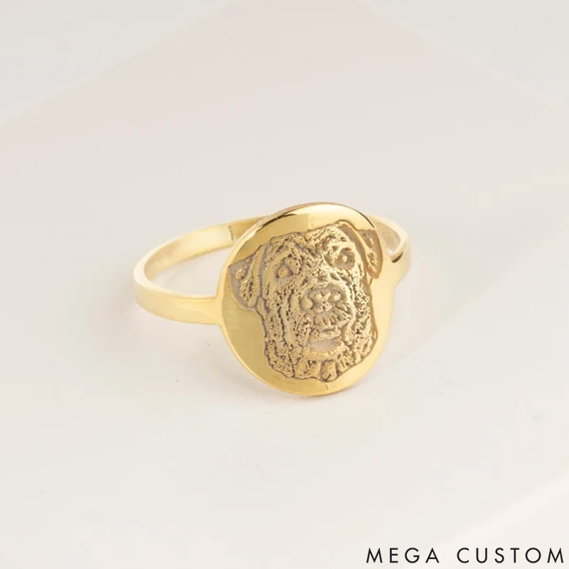 Personalized Pet Lover Paw Print Jewelry with Your Pet's Paw Print and Name Engraving Ring