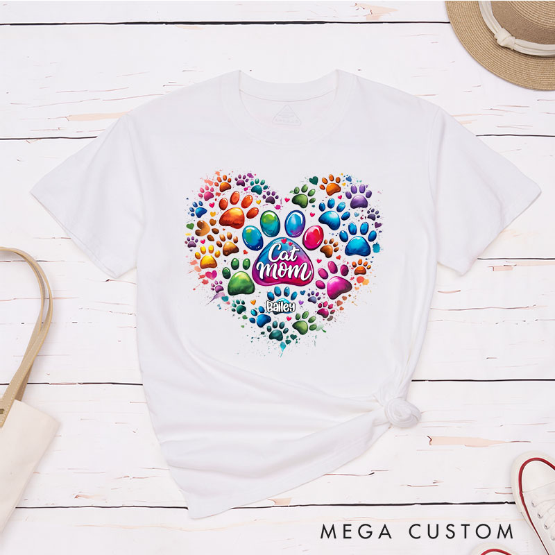 Personalized Pet Lover Pawfectly Colorful Heart Dog Mom Cat Mom T-Shirt