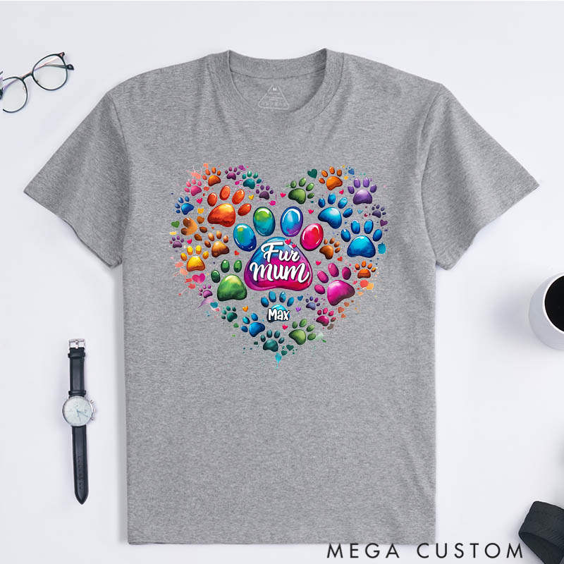 Personalized Pet Lover Pawfectly Colorful Heart Dog Mom Cat Mom T-Shirt