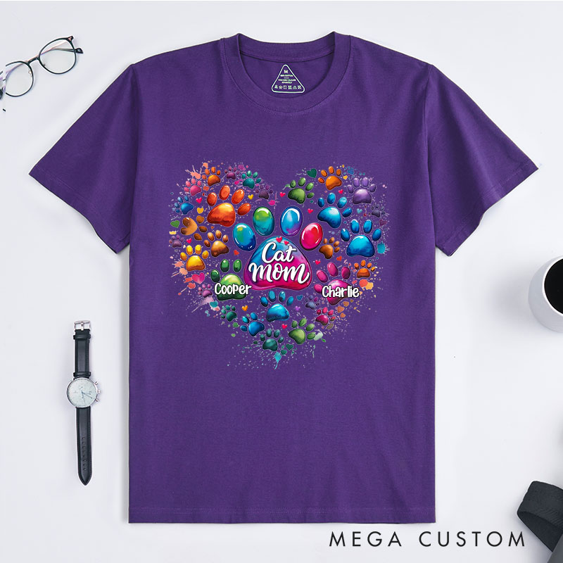Personalized Pet Lover Pawfectly Colorful Heart Dog Mom Cat Mom T-Shirt
