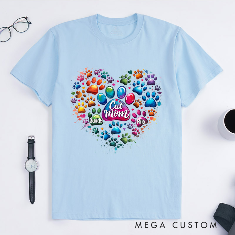 Personalized Pet Lover Pawfectly Colorful Heart Dog Mom Cat Mom T-Shirt