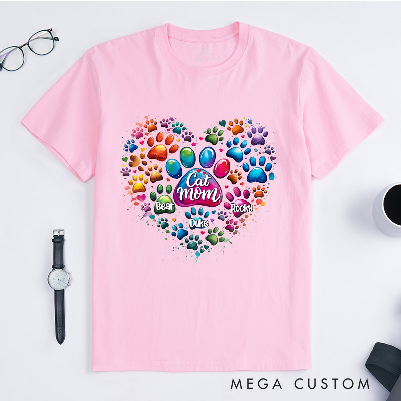Personalized Pet Lover Pawfectly Colorful Heart Dog Mom Cat Mom T-Shirt