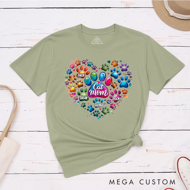 Personalized Pet Lover Pawfectly Colorful Heart Dog Mom Cat Mom T-Shirt