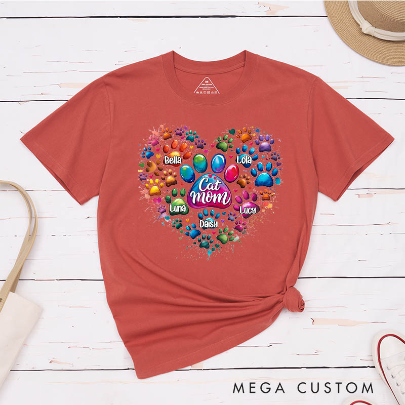 Personalized Pet Lover Pawfectly Colorful Heart Dog Mom Cat Mom T-Shirt