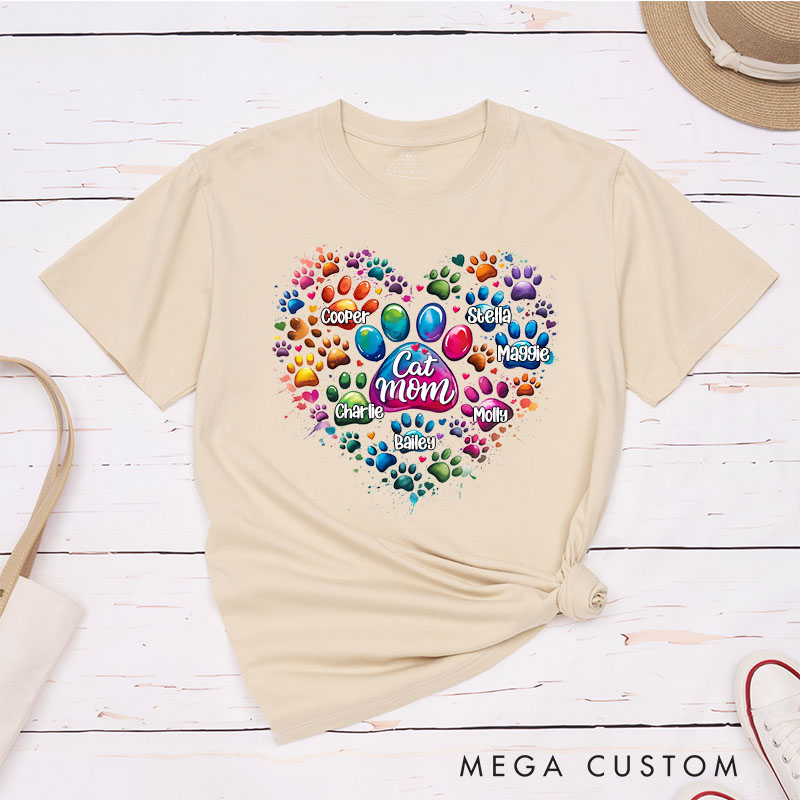 Personalized Pet Lover Pawfectly Colorful Heart Dog Mom Cat Mom T-Shirt