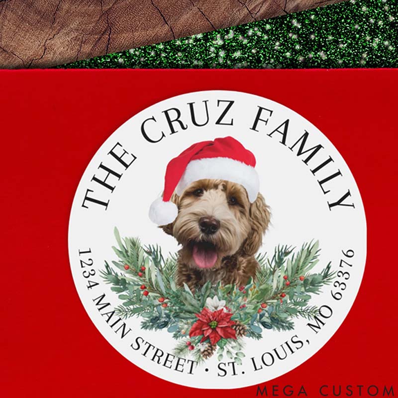 Personalized Pet Lover Paws Holly Christmas Image Stickers