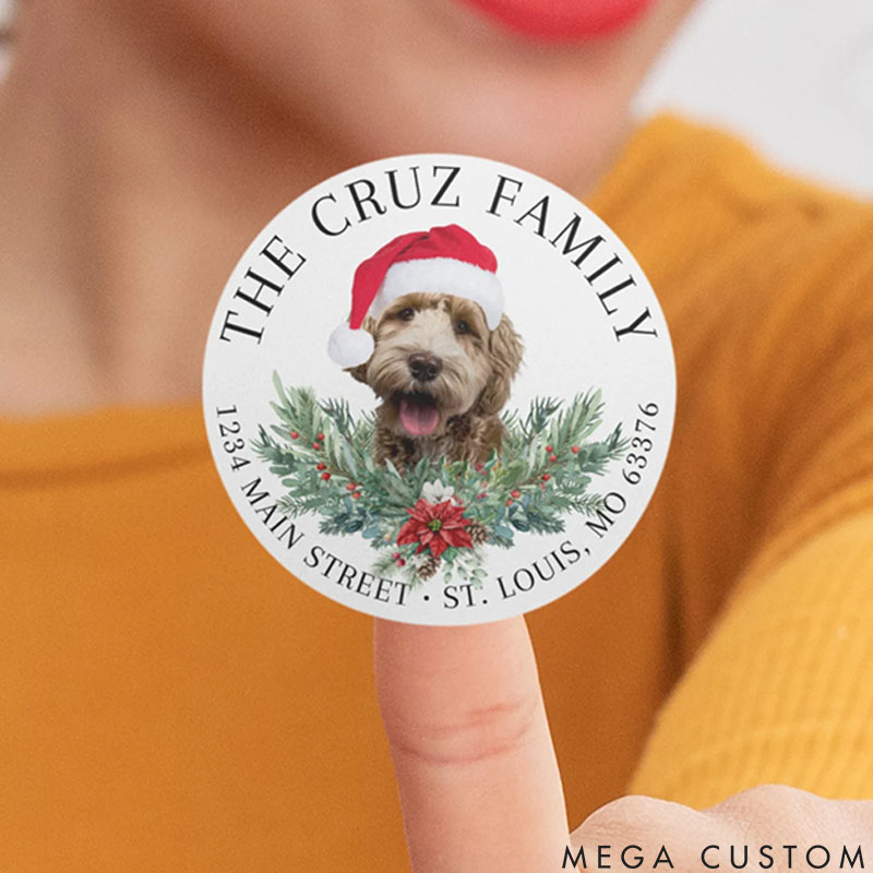 Personalized Pet Lover Paws Holly Christmas Image Stickers