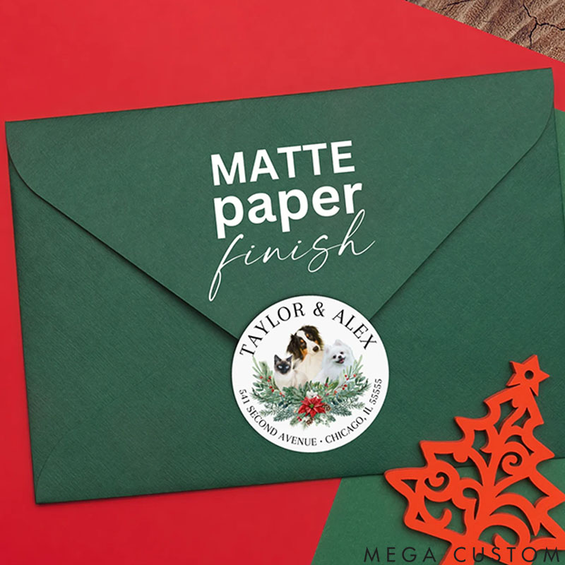 Personalized Pet Lover Paws Holly Christmas Image Stickers