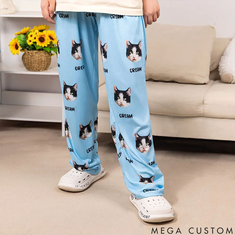 Personalized Pet Lover Personalized Dog Cat Face Photo Multicolor Name Pajamas