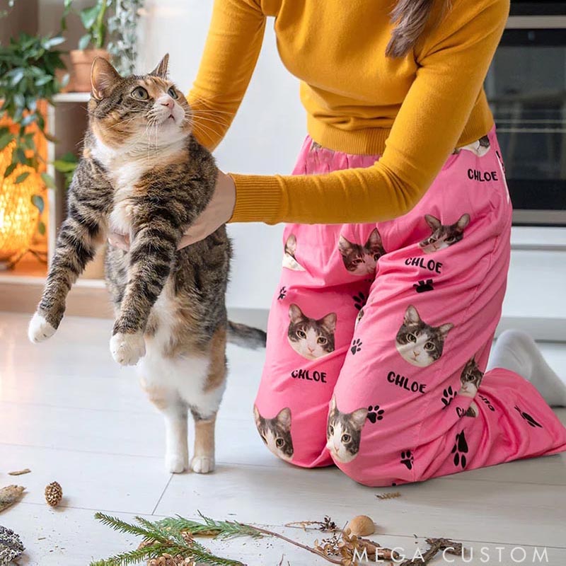 Personalized Pet Lover Personalized Dog Cat Face Photo Multicolor Name Pajamas