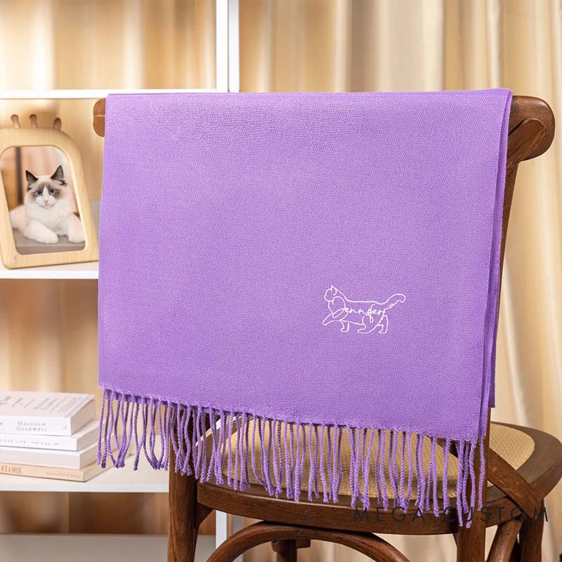 Personalized Pet Lover Pet Dog Cat Silhouette Super Soft Warm Scarf Shawl with Embroidered Name Birthday Gift for Couple