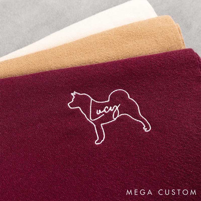 Personalized Pet Lover Pet Dog Cat Silhouette Super Soft Warm Scarf Shawl with Embroidered Name Birthday Gift for Couple