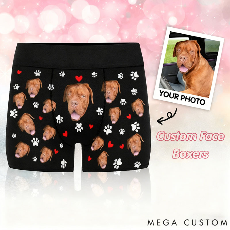 Personalized Pet Lover Pet Face Boxer Briefs Custom Photo Underwear Valentine's Day Gift
